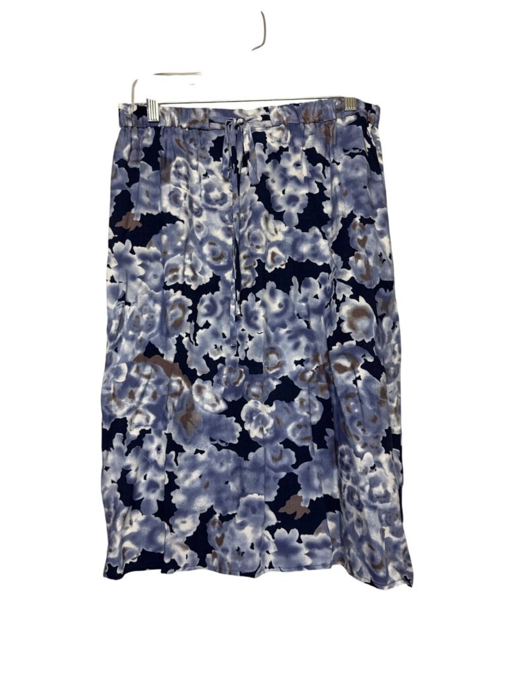 Christopher & Banks Midi Skirt Blue White Size S 100% Rayon Floral Elastic Waist